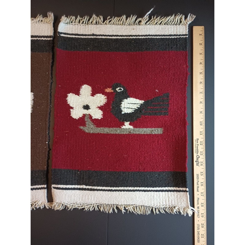 2 - Native Woven Wool Rug Place Mat Hanging with Bird 18" x 13" - Picture 6 of 10